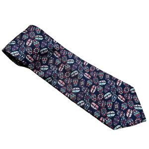 Vintage Christian Dior Monsieur Tie Navy Blue Red White 90s Silk Necktie Holiday